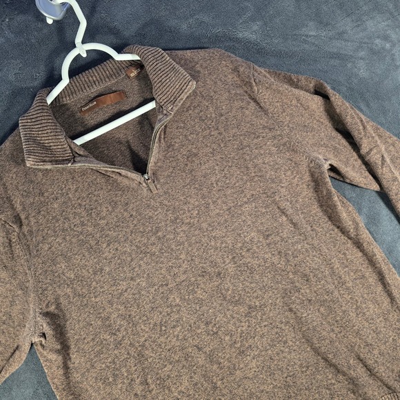 Perry Ellis 1/4 Zip Pullover‎ Sweater Ribbed Collar Brown Casual Large - Picture 1 of 7